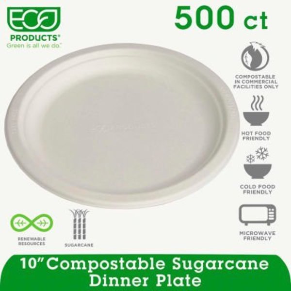 Eco-Products Eco-Products, Sugarcane Plate, 10in Dia., Natural White, 500/Carton EP-P005